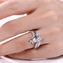 Jeulia Marquise Cut Wedding Set Sterling Silver Bypass Rings with Cubic Zirconia White Diamond Solitaire Engagement Rings Promise Anniversary with Gift Box (6.5)