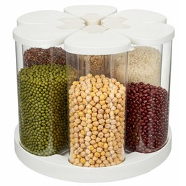 UHAPEER 6 Grids 360° Rotating Cereal Dispenser Countertop - 7 lbs Rice Dispenser for Pantry Kitchen - Small Food Storage Containers Set with Lids - Grain Cereal Storage Container for Oats, Flour, Bean