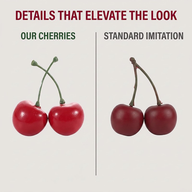 25Pcs Red Artificial Cherries, Fake Fruit Decor Simulation Cherry Model
