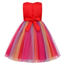 Uhnice Little Girl's Sequin Sleeveless Mesh Rainbow Dress for Wedding Party (Red, 4-5/120)