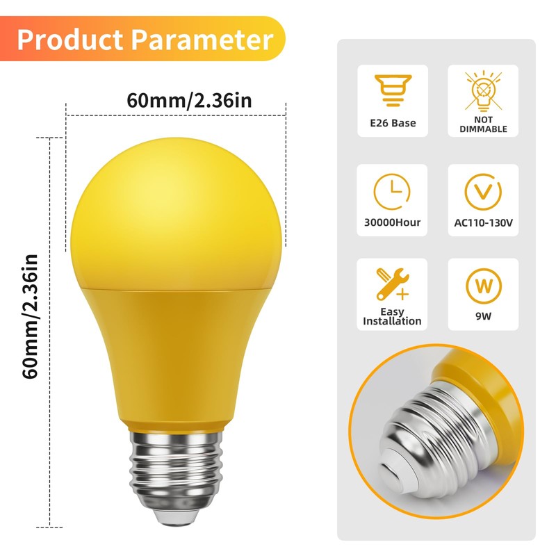 Roche Jaune Bug Light Bulbs, Yellow Bug Lights for Outside,