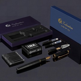 Zalantan Fountain Pen,Elegant Fountain Pens with 2 Nib(F/EF) 8 black ink cartridges,Fancy Pen for Journaling and Calligraphy,Nice Pens for Writing,Calligraphy Pen,Writing Pen Gift box (Black)