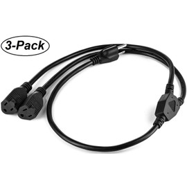 2 Way Power Splitter and 3' Extension Cord, 3 Pack - 1 to 2 Cable Strip With 3 Pronged Outlet and Y Style Extension Cord – Black - SJT 16 AWG – By Luxury Office