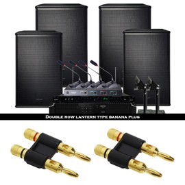The Lord of the Tools 2PCS Gold Plated Copper Dual Banana Plug Double Row Banana Plug Lantern Banana Plug for Amplifiers Speaker Audio Equipment, Black