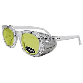 TITUS G12 Retro Style Safety Glasses Soft Folding Stainless Steel Mesh OR Color Matched Side Shield (Transparent Frame/Yellow Lens, Glasses Only)