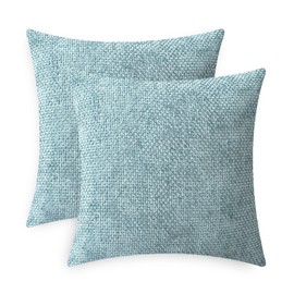 CaliTime Throw Pillow Covers Pack of 2 Soft Solid Dyed Cross Chenille Cushion Cases for Couch Sofa Home Decoration 18 X 18 Inches Deep Smoke Blue