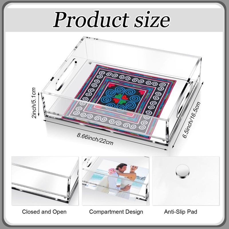 LOYIM Acrylic Serving Tray with Handle Needlepoint Clear Decorative Tray