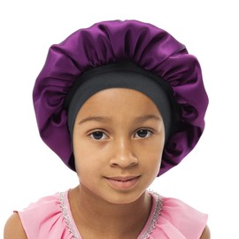 SENGTERM Children's Satin Sleep Cap Boys Girls Double Layers Satin Bonnet Silk Night Cap Elastic Band Satin Bonnet Night Cap for Hair Care (2-8 Years), purple