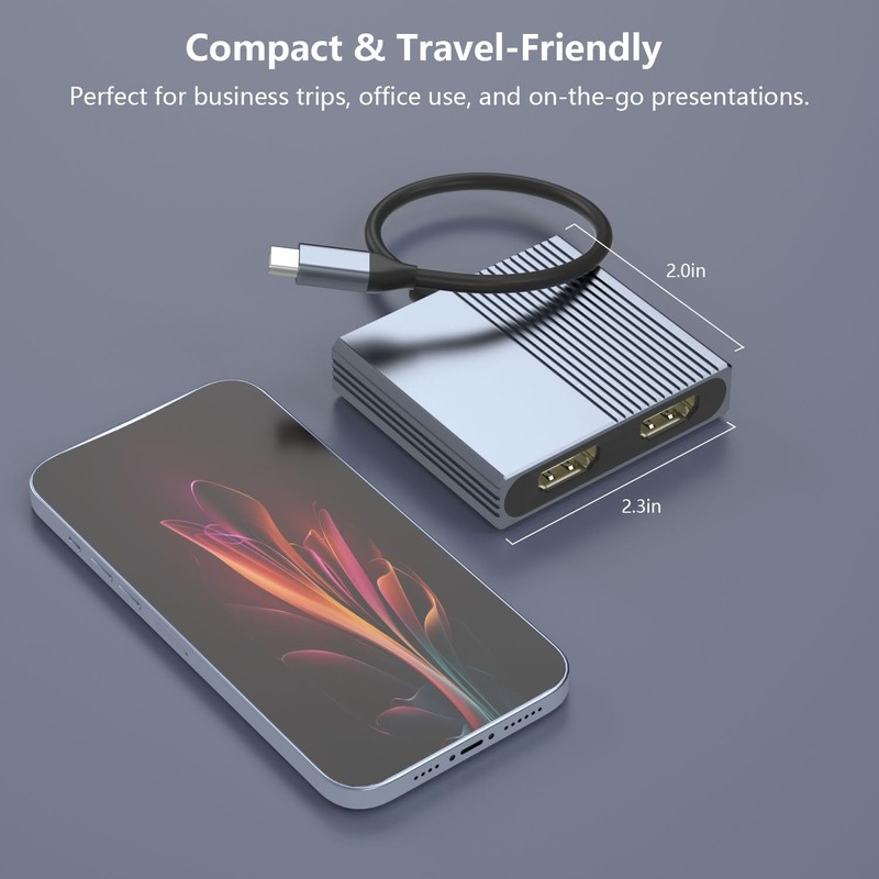 USB C to Dual HDMI Adapter for 2 Monitors, 4-in-1