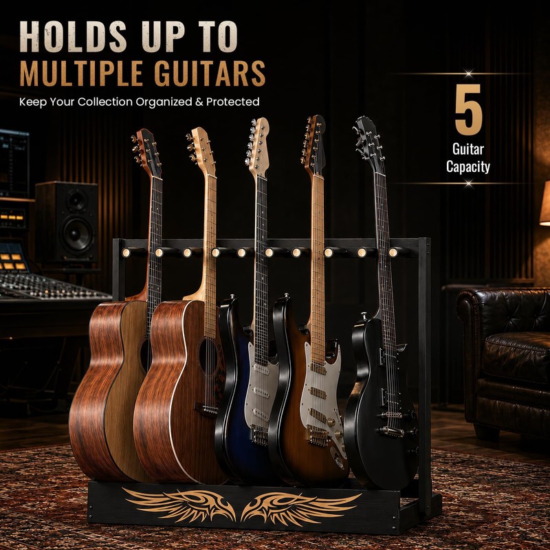 Bamboo Multi Guitar Stand, Folding Guitar Rack for Multiple Guitars,