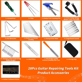 28Pcs Guitar Tool Kit, Guitar Accessories Gifts for Men, Guitar Maintenance Kit with Carry Bag, Guitar Repair Kit for Acoustic Electric Guitar Ukulele Bass Banjo, TIMDAM Guitar Setup Kit Guitar Gifts
