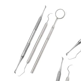 WellnessD'Light - 3 PCS TARTAR CALCULUS PLAQUE REMOVER TOOTH SCRAPER DENTAL MIRROR & PROBE 5 SET Silver