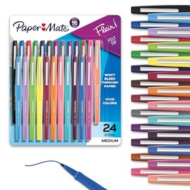 Paper Mate Bolígrafos de punta de fieltro, marcadores Flair, punta media, surtidos, 24 unidades - Para el hogar, oficina, regreso a clases, suministro