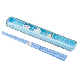 OSK Bento Chopsticks Cutlery Chiikawa Pull Lid Chopsticks Case Set, Made in Japan, Antibacterial HS-11 Blue 17.5×2.7×Height 1.5cm