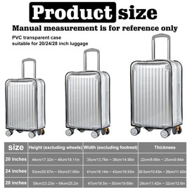 Set of 3 Transparent Suitcase Covers, 20 + 24 + 28 Inch Suitcase Set, PVC Suitcase Cover, Waterproof Dustproof Suitcase Cover, transparent, simple