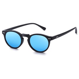 NIDOVIX Vintage Polarized Sunglasses for Men Women Round Retro Classic Fashion Eyewear UV400 Protection Sun Glasses (Black/Blue Mirror)
