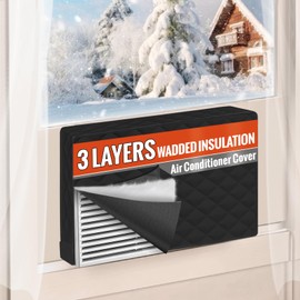 AC Covers for Inside to Protect AC and Winter Insulation, 3-Layer Wadded Insulation Air Conditioner Covers for Window Units Install with Hook-and-Loop Fasteners, 25"W x 17"H x 3.5"D - Black