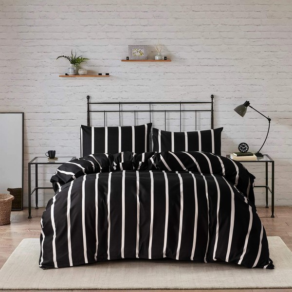 HSKIKWN Black and White Striped Comforter Set Microfiber King Duvet