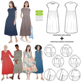 Style Arc Sewing Pattern - Montana Midi Dress Plus Extension Pack Bundle (Sizes 18-30)