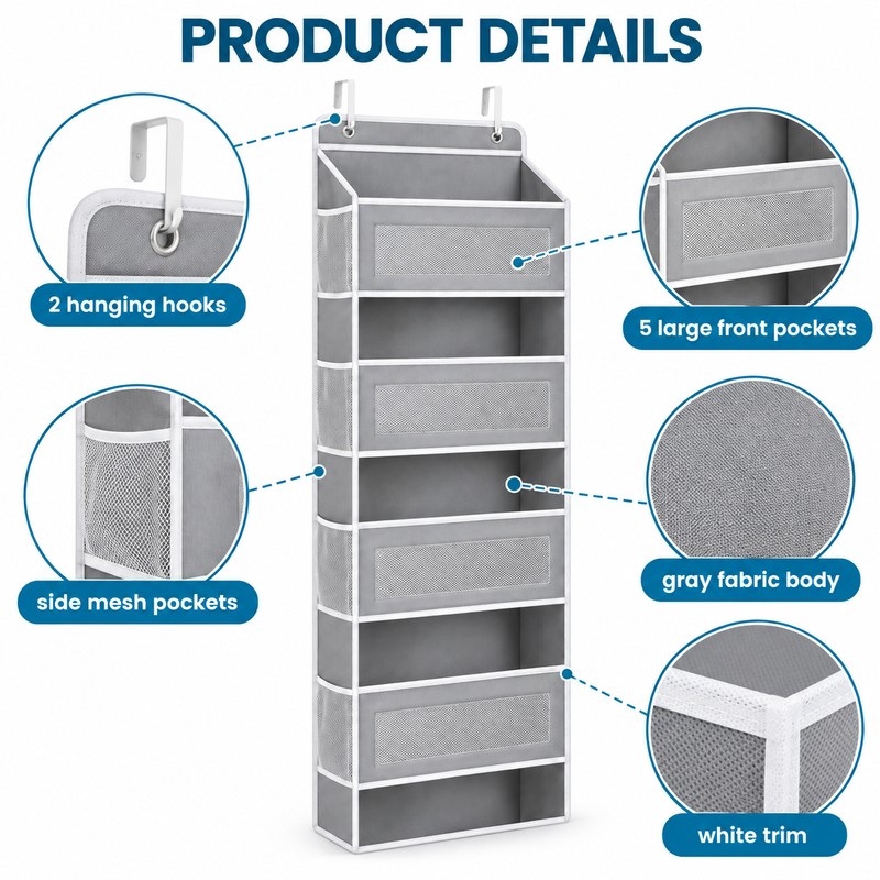 5-Shelf Over-the-Door Hanging Organizer for Bedroom and Bathroom – Anti-Tilt