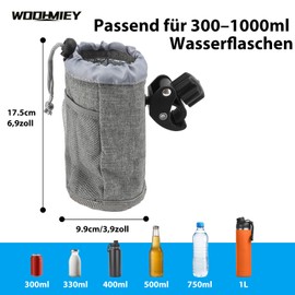 WODHMIEY Bottle Holder Pram, Aluminium Foil for Insulation, 9 x 17 cm, Alligator Clip, with Mesh Pockets and Cable Opening, Suitable for Motorcycles, Bicycles, Prams and Walking Aids (Grey, 2 Pieces)