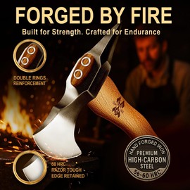 Grumpy Bear 11" Survival Axe Camping Hatchet – Forged High Carbon Steel Blade with Walnut Wood Handle – Shock-Absorbing, Anti-Slip Grip – Ideal for Bushcraft, Wood Splitting & Outdoor Adventures