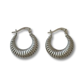 Women 925 Sterling Silver 18mm Sea Shell Creole Round Hoop Earring, Clip-on Claps, Solid Silver Pairs