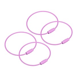 QUARKZMAN Pack of 4 Cable Key Rings 6 Inches (155 mm) Wire Key Ring Twist Loops for Lanyards Luggage Tag Purple