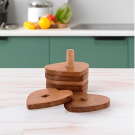 Purpledip Wooden Coasters 'Stacked Hearts': Unique Dining Accessory, Housewarming Gift (11071)