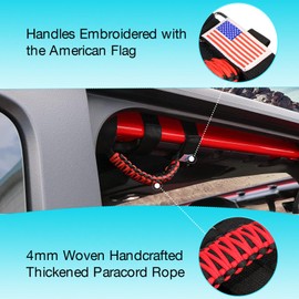 GAIZON 4 Pack Grab Handles Paracord Roll Bar for Jeep Wrangler Accessories CJ YJ TJ JL JK LJ JLU JKU Sahara Freedom Rubicon,Gladiator JT 1955-2023 Interior Accessories with America Flag(Red)