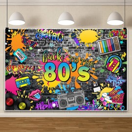 Pnylzzyxh Back to The 80s Backdrop Hip Hop Graffiti 80s Theme House Party Photography Background Art Brick Wall Music Radio Fashion Decorations Supplies Photo Studio Props 10x10ft (300x300cm)