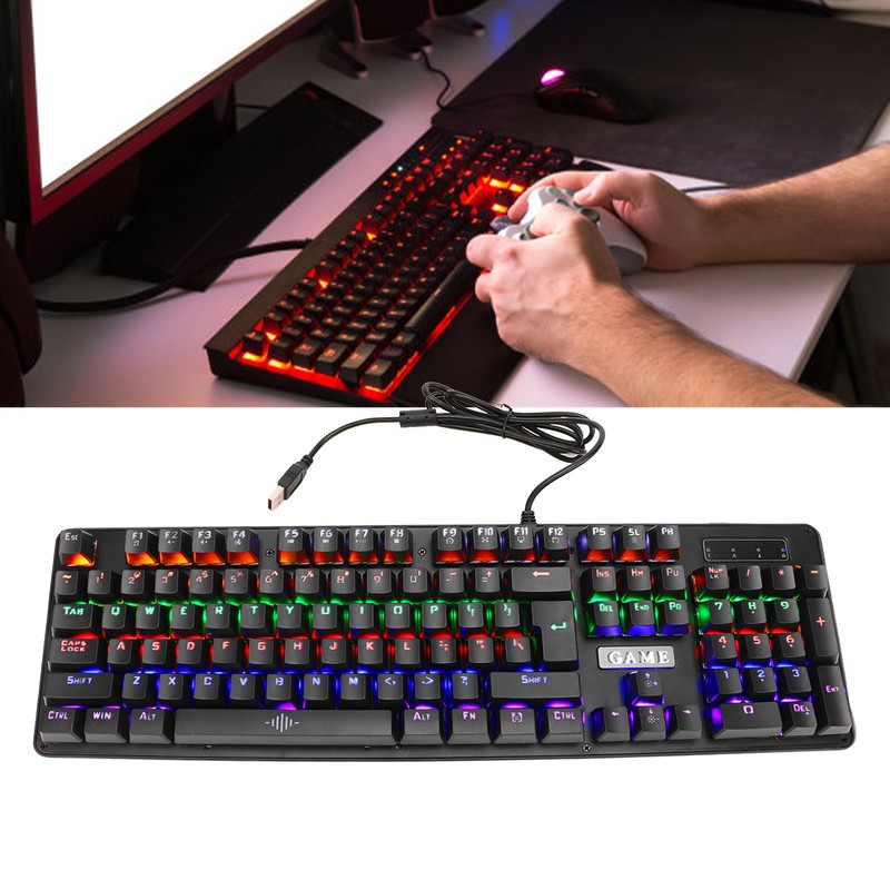 Mechanical Gaming Keyboard Wired RGB Backlit 104 Keys ABS Blue