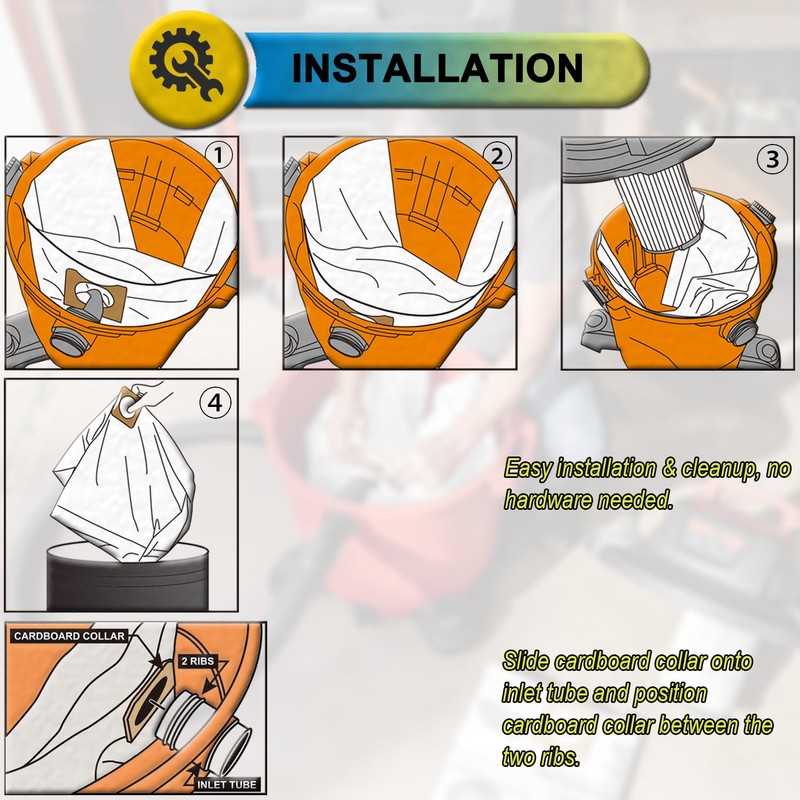 5 Pack VF3502 Replacement for Rigid Shop Vac Bags Size