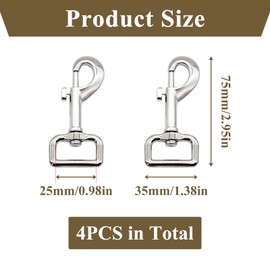 4 Pcs Dog Leads Clips, Leash Hook Clasp, Heavy Duty Swivel Snap Hooks Trigger Nickel Plated Zinc Alloy 360° Rotating Clip for Leashes, Multi-Purpose Durable Hook for DIY Projects, Bags Outdoor Gear