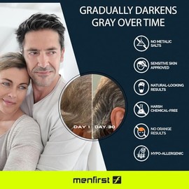 MENFIRST - Champú para oscurecer el cabello gris, color gradual para cobertura gris, hipoalergénico y sin químicos, tonos oscuros