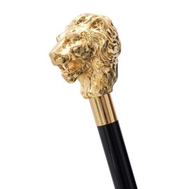 JUNNU WOOD CREATION Antique Victorian Golden Lion Head Handle Wooden Walking Stick Foldable Cane Gift for Men's & Women's Lengt 36 inces, BLACK