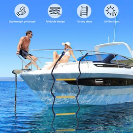 LZ.MZXU Boat Rope Ladder - 5 Step Heavy Duty & Safe Ladder, Compact Portable Design, Easy to Use for Swimming, Diving, Boat Rescue | Ideal for Swimmers, Fishermen, Family Water Activities