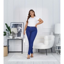 Women's Blue Denim Skinny Jeans with Belly Control and Hip Lift Comfort Comfortable - Size: XL/34