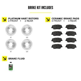Hart Brakes Front Rear Brakes and Rotors Kit |Front Rear Brake Pads| Brake Rotors and Pads| Ceramic Brake Pads and Rotors - RBBC.72047.02