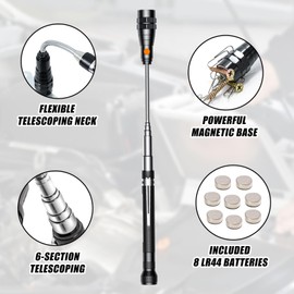 Gifts for Dad, Magnetic Pickup Tool, Telescoping Magnet Pickup Tool with 3 LED Flashlight, Christmas Gifts Stocking Stuffers for Men, Cool Gadget Gifts for Men, Black