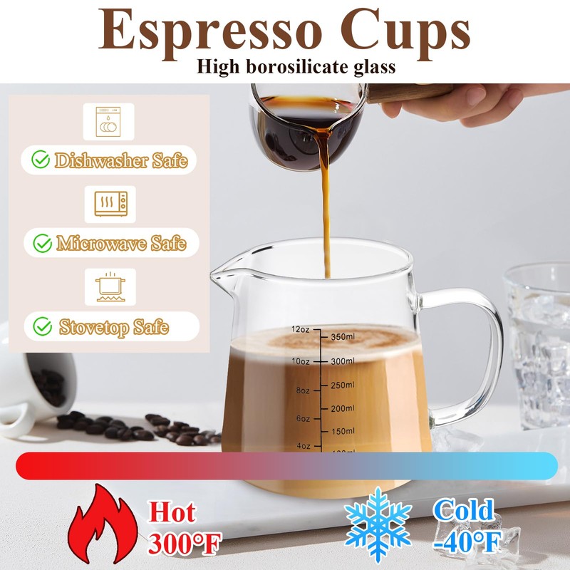 Milkary 4 Pack 12oz Coffee Measuring Glass Cups, Heat Resistant