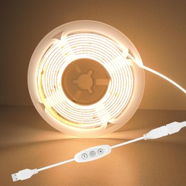 GXILEE Tira de luz USB de color blanco cálido 3000 K CRI92+ 5 V COB tira de luz LED con interruptor de atenuador, tira de luz LED de 10 vatios/6 pies para gabinetes de cocina, recámara, iluminación