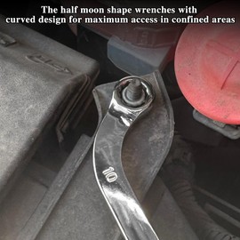 LEONTOOL Metric Half Moon Wrench Set with Double 12-Point Box Ends, 5Pcs 8-22mm Double Box End Wrench Set with Storage Pouch C-Style Box Wrench Set Box-End Obstruction Wrench Set for Vehicle Repairing