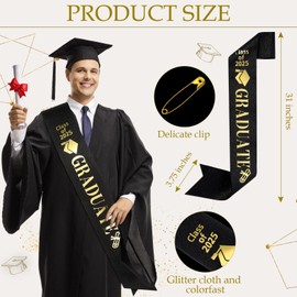 Landical Class of 2025 Graduation Sash and Crown Glitter Graduate Sash and Metal Rhinestone Graduation Tiara 2025 Graduation Party Supplies Decorations Gifts for Girl Senior College(Black,Classic)