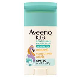 Aveeno Aveeno Kids Continuous Protection Zinc Oxide Mineral Sunscreen Stick for Sensitive Skin, Face & Body Sunscreen Stick for Kids with Broad Spectrum SPF 50, Sweat- & Water-Resistant, 1.5 oz