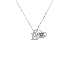 Delight Jewelry Silvertone Large Initial - B - Silvertone Class of 2025 Heart Charm Necklace, 18"+1" Extender