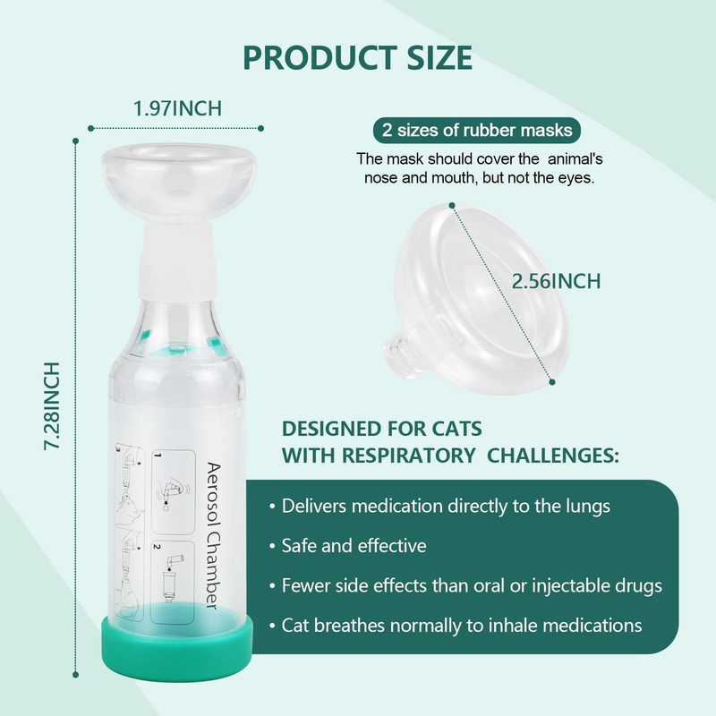 Malihome Malihome Cat Handheld Inhaler Spacer with 2 Feline Masks