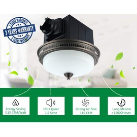 Ultra Quiet Bathroom Exhaust Fan with Light and Nightlight 110CFM 1.5 Sone Ventilation Fan Bronze - 3 Years Warranty by Akicon
