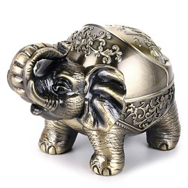 BSTKEY Windproof Vintage Ashtray with Lid - Elephant Shape Tabletop Ashtray Indoor Outdoor Retro Home Office Decoration Green Bronze