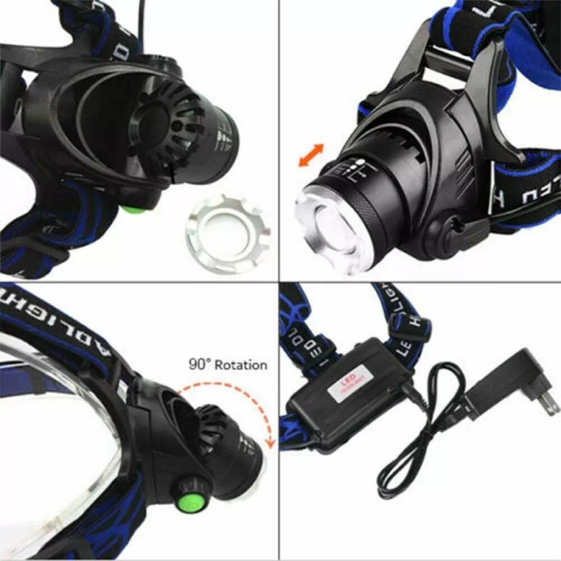 The Battery Connection Rechargeable Head light LED Tactical Headlamp Zoomable+2x